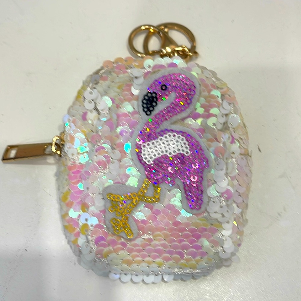 Sequin Flamingo coin purse